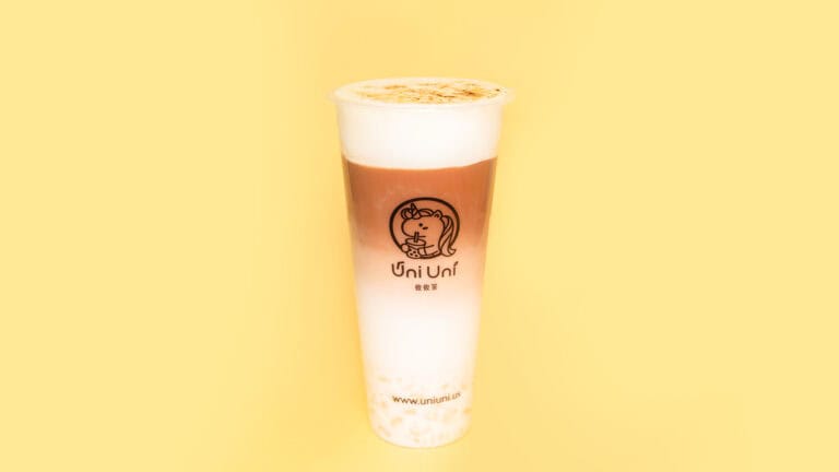 Pu'er Tea Latte with Crystal Boba Caramel Cheese Foam