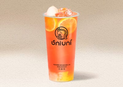 Fresh fruit boba tea from Uni Uni Boba with colorful toppings and tapioca pearls.