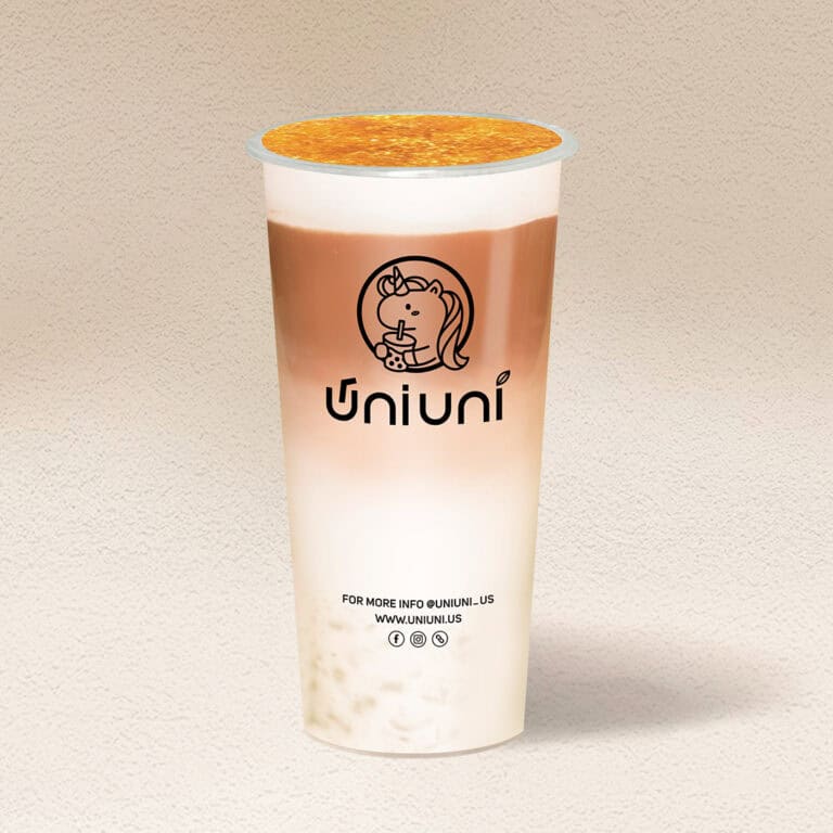 Pu'er Tea Latte with Crystal Boba Caramel Cheese Foam