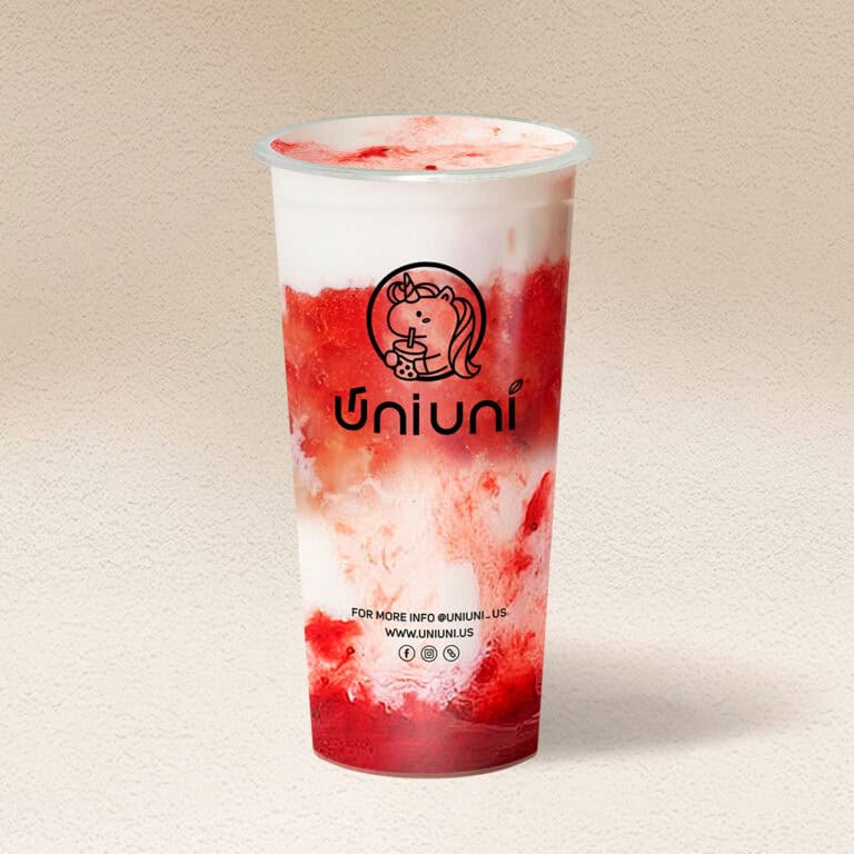 Strawberry Fresh Milk with Vanilla Pudding